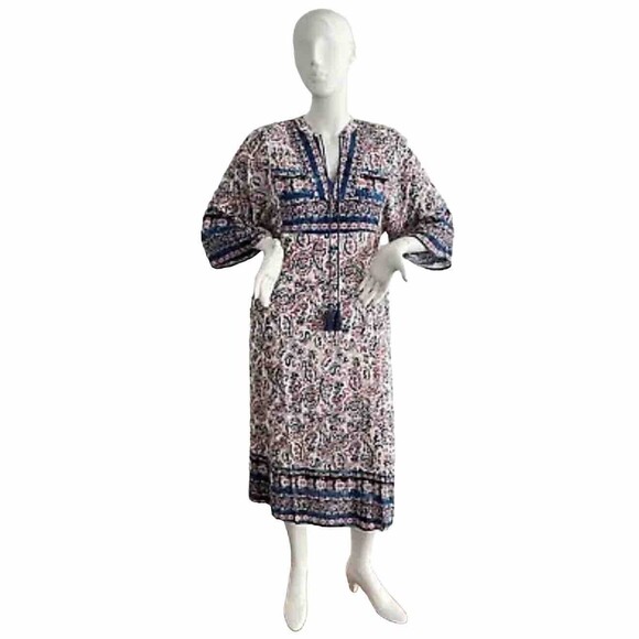Miss Me Paisley Eylet Shift Midi Navy Multicolor Boho Tassel L - Picture 9 of 10